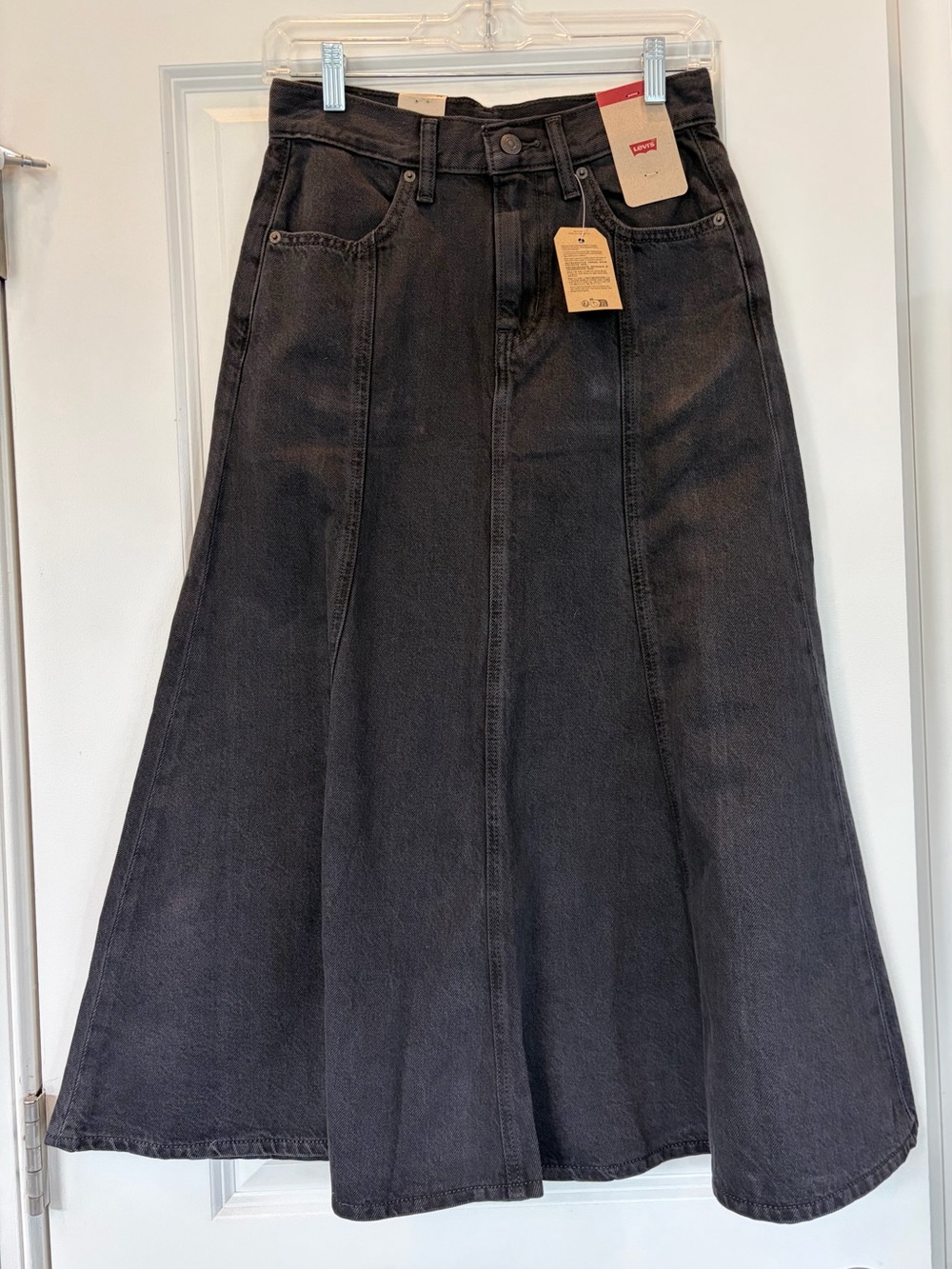 Levi's Washed Black Denim A-Line Skirt with Front Seams